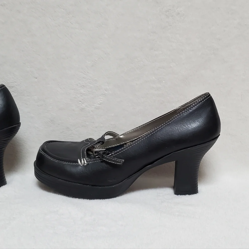 VINTAGE 90s Maurices Black Vegan Leather Platform Chunky Heel Maryjane Shoes 10